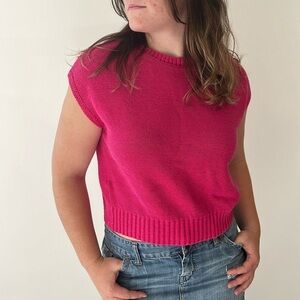 Loft Bright Pink Cotton Knit Sweater Vest Size Small